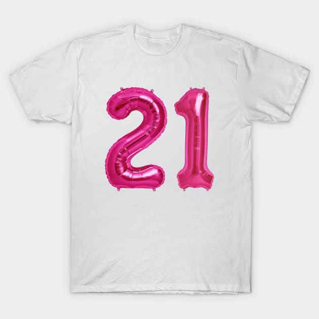 Hot Pink 21st Birthday Metallic Helium Balloons Numbers T-Shirt by podartist